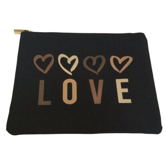 Macys Love Zipper Cosmetics Bag Makeup Travel Black Denim Hearts - Picture 1 of 2
